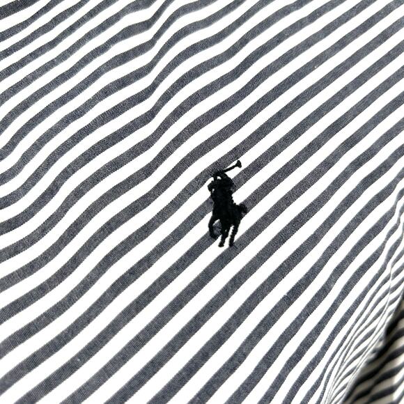 Y2K Ralph Lauren Sport Grey White Striped Preppy Button-Down Shirt - Picture 3 of 8